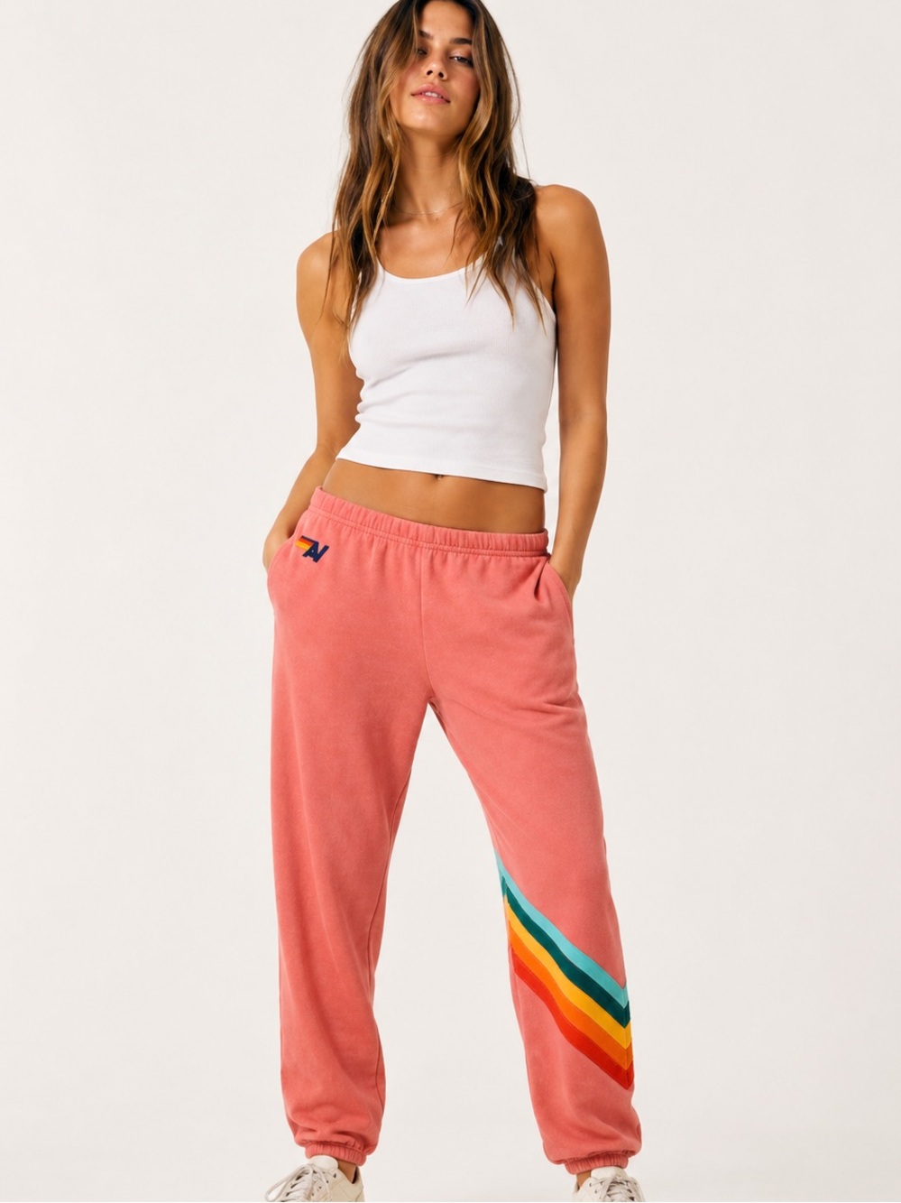 Rare Aviator Nation Chevron Sweatpants Coral Pink Rainbow Stripe Joggers XS